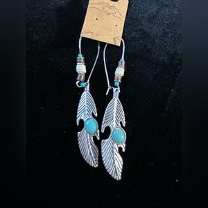Boho Feather Dangle Earrings, Drop Earrings for Pierced Ears